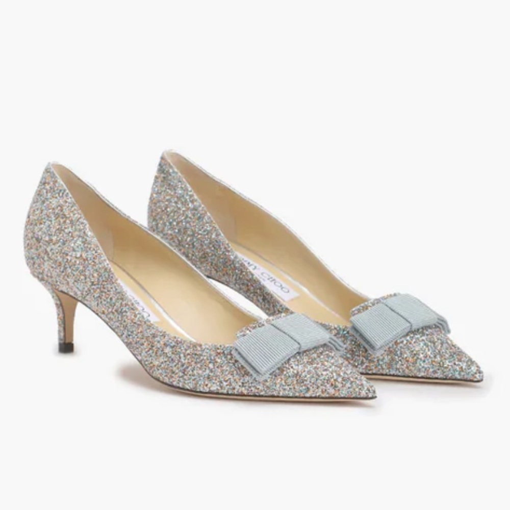 Jimmy Choo Ari 50 Glittered Pumps with Bow Accent